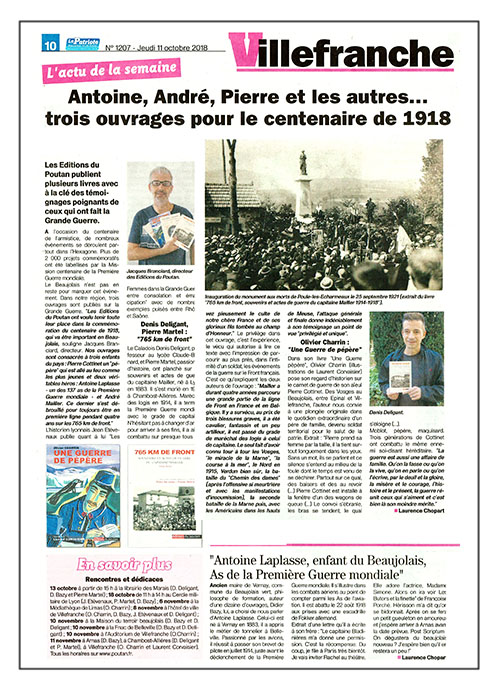 Le Patriote 11/10/18 - 3 ouvrages pour le centenaire de 1918.
