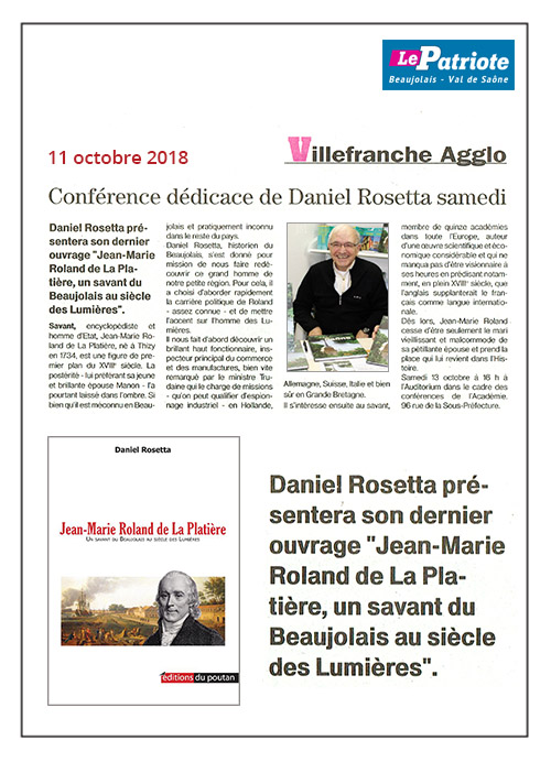 Conférence de Daniel Rosetta - Le Patriote 11/10/18