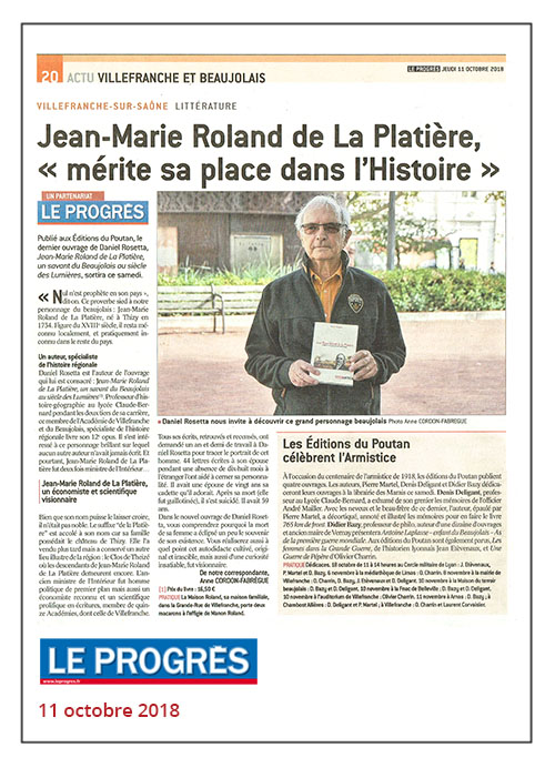 Jean-Marie Roland de La Platière de Daniel Rosetta - Le Progrès 11/10/18