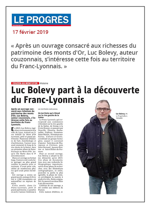Luc Bolevy à la découverte du Franc-Lyonnais - Le Progrès 17/02/19