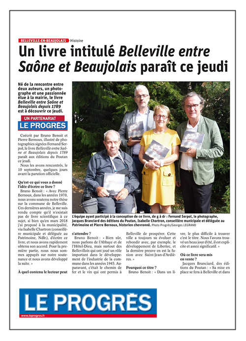 Un livre intitulé "Belleville entre Saône et Beaujolais"... - Le Progrès 19/09/2019
