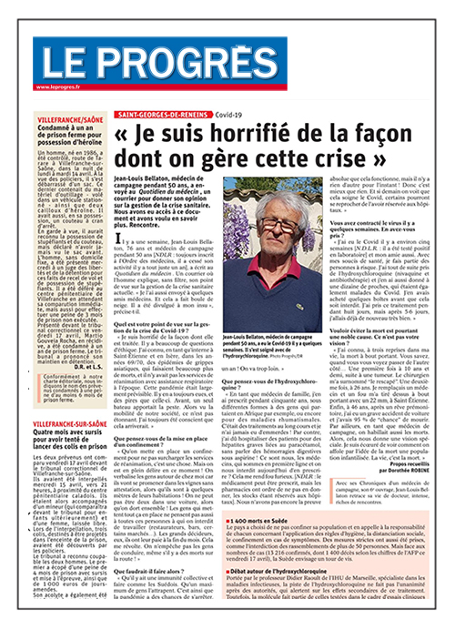 Jean-Louis Bellaton "Je suis horrifié de la façon dont on gère cette crise" - Le Progrès 21/04/2020