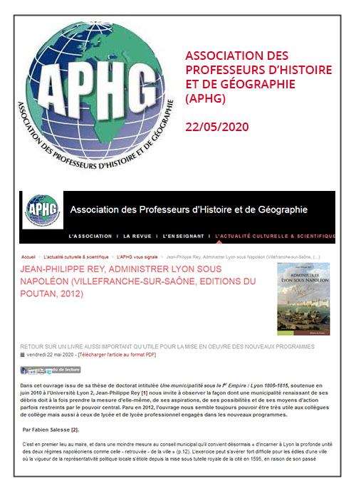 Administrer Lyon sous Napoléon de Jean-Philippe Rey - APHG 22/05/2020
