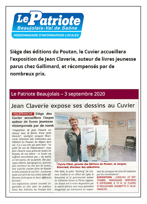 Jean Claverie expose ses dessins au Cuvier – Le Patriote 03/09/20