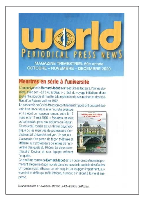 Meurtres en série à l’université - Word Periodical Press News - Nov. 2020