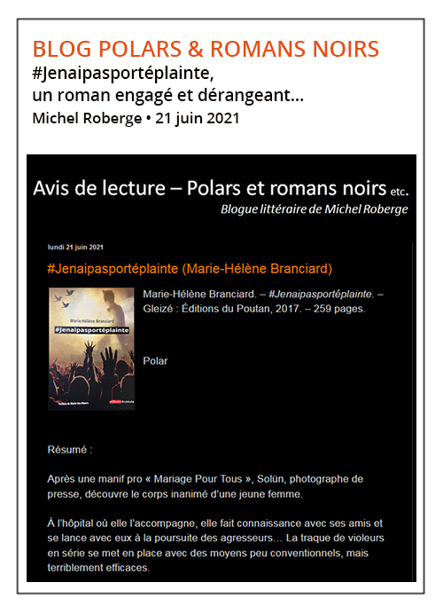 #Jenaipasportéplainte Marie-Hélène Branciard - Polars et romans noirs 21/06/21